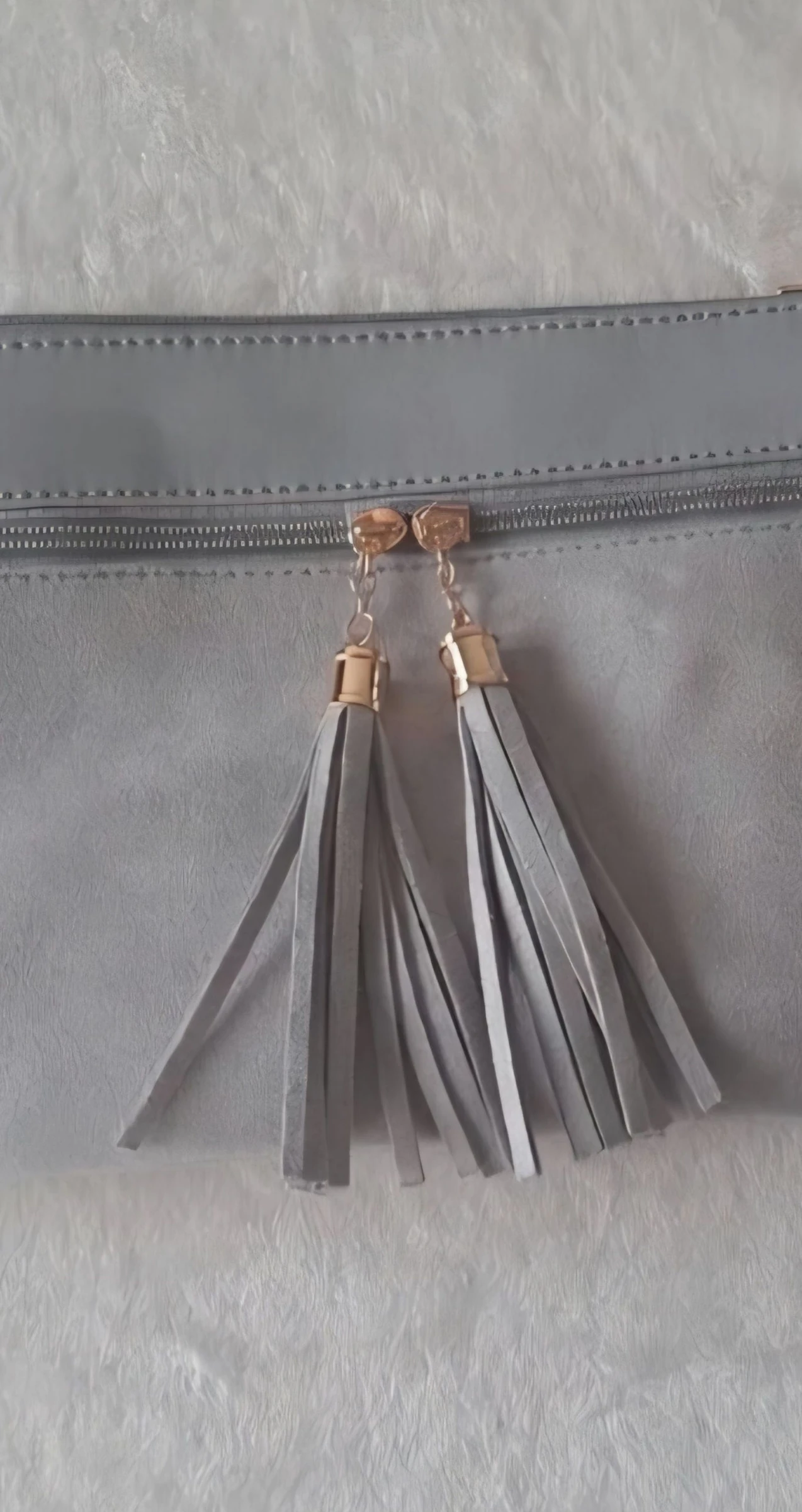 Light Grey Suede Clutch Bag with Tassels • Boho Chic – photo 2